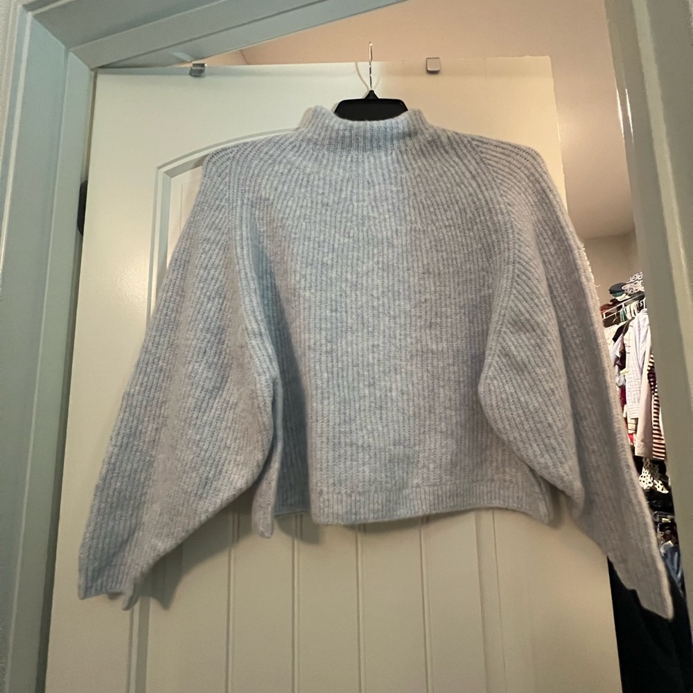 Top Shop Cropped Light Blue/ Gray Sweater